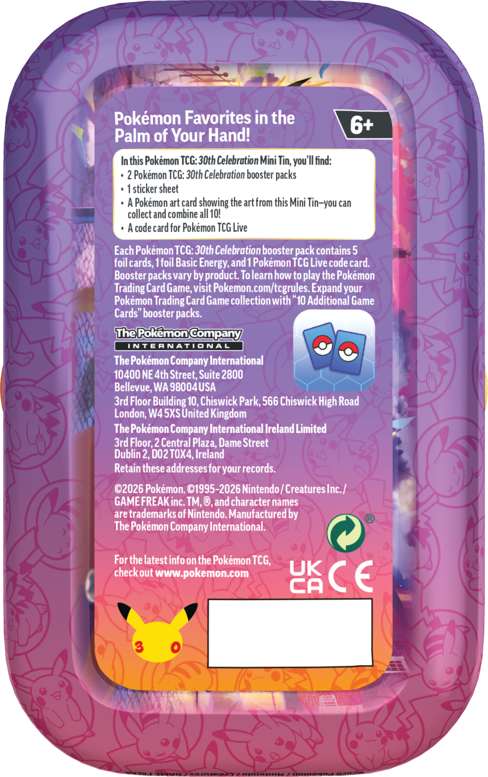 Pokemon TCG: 30th Celebration: Mini Tin Pikachu
