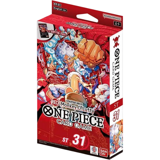 One Piece Card Game Starter Deck ST-31 featuring Red Monkey and D.Luffty, shown in its original red packaging with anime character artwork on a white background.